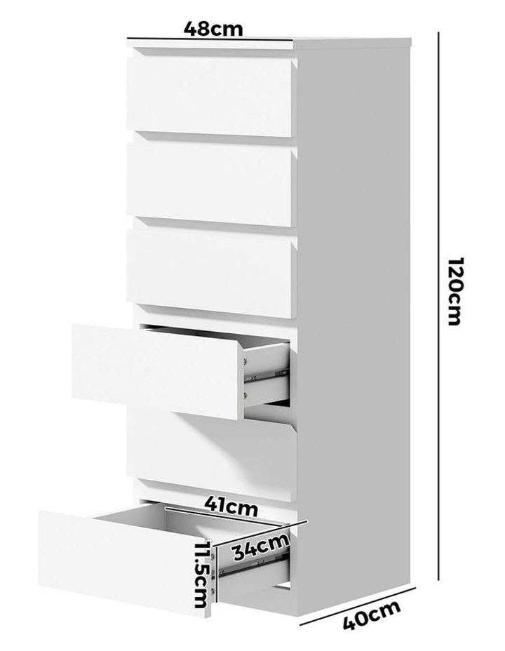 Oikiture 6 Chest of Drawers Tallboy Dresser Table Storage Cabinet Bedroom White image 3