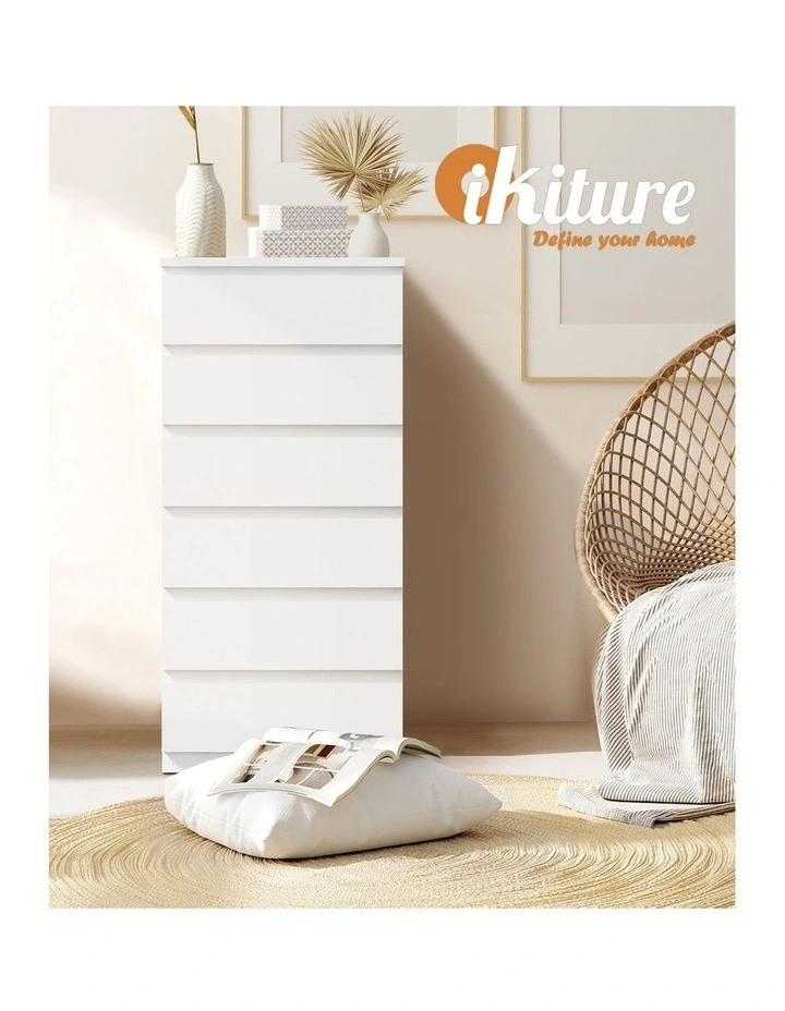 Oikiture 6 Chest of Drawers Tallboy Dresser Table Storage Cabinet Bedroom White image 7