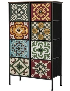 Oikiture 8 Chest Of Drawers Retro Tallboy Dresser Multi-Storage Foldable Fabric