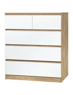 Oikiture 5 Chest of Drawers Tallboy Dresser Table Storage Cabinet Wooden White