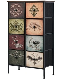 Oikiture 8 Chest Of Drawers Retro Tallboy Printed Foldable Fabric Drawers