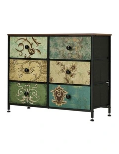 Oikiture 6 Chest of Drawers Fabric Storage Cabinet Retro Lowboy Organizer