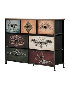 Oikiture 7 Chest Of Drawers Retro Tallboy Printed Foldable Fabric Drawers