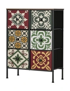 Oikiture 6 Chest Of Drawers Retro Tallboy Dresser Multi-Storage Foldable Fabric