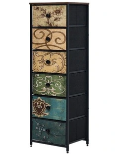 Oikiture 6 Chest of Drawers Fabric Storage Cabinet Retro Dresser Vintage Tallboy