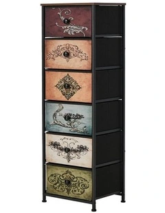 Oikiture 6 Chest Of Drawers Retro Tallboy Printed Foldable Fabric Drawers