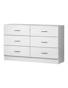 Oikiture White Chest of Drawers 6 Drawer Dresser Table Lowboy Storage Cabinet
