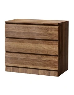 Oikiture 3 Chest of Drawers Lowboy Dresser Table Storage Cabinet Bedroom Walnut