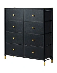 Oikiture 8 Chest of Drawers PU Fabric Storage Cabinet Dresser Tallboy Black