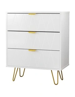 Oikiture 3 Chest of Drawers Gold Handles Dresser Lowboy Storage Cabinet White