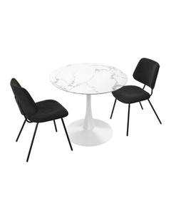 Oikiture Dining Table Set 60cm Round Dining Table and Chairs Black&White
