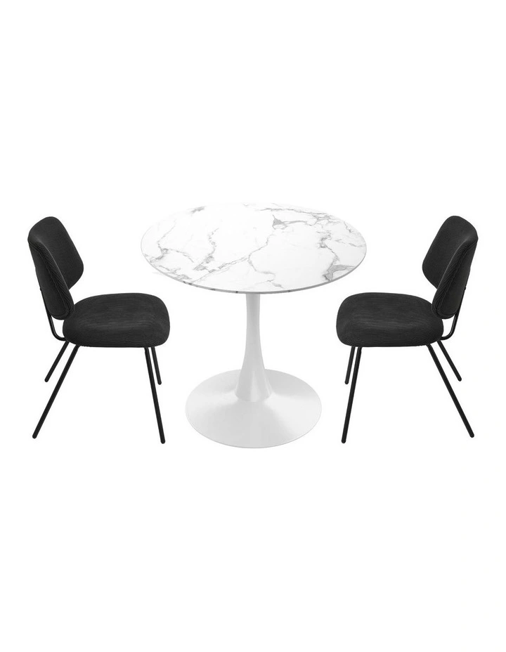 Oikiture Dining Table Set 60cm Round Dining Table and Chairs Black&White image 2