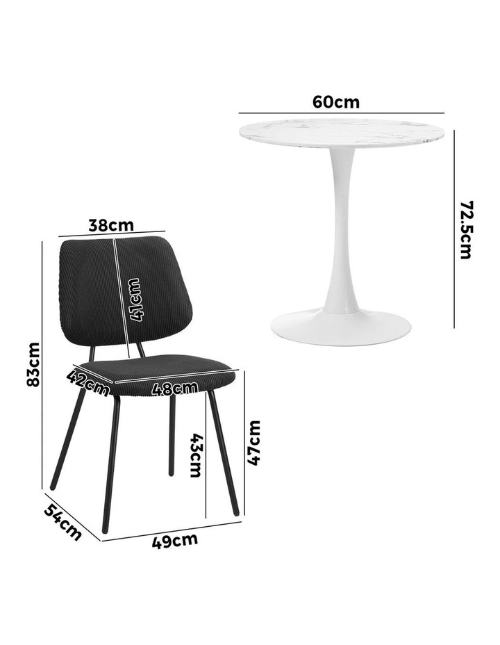 Oikiture Dining Table Set 60cm Round Dining Table and Chairs Black&White image 3