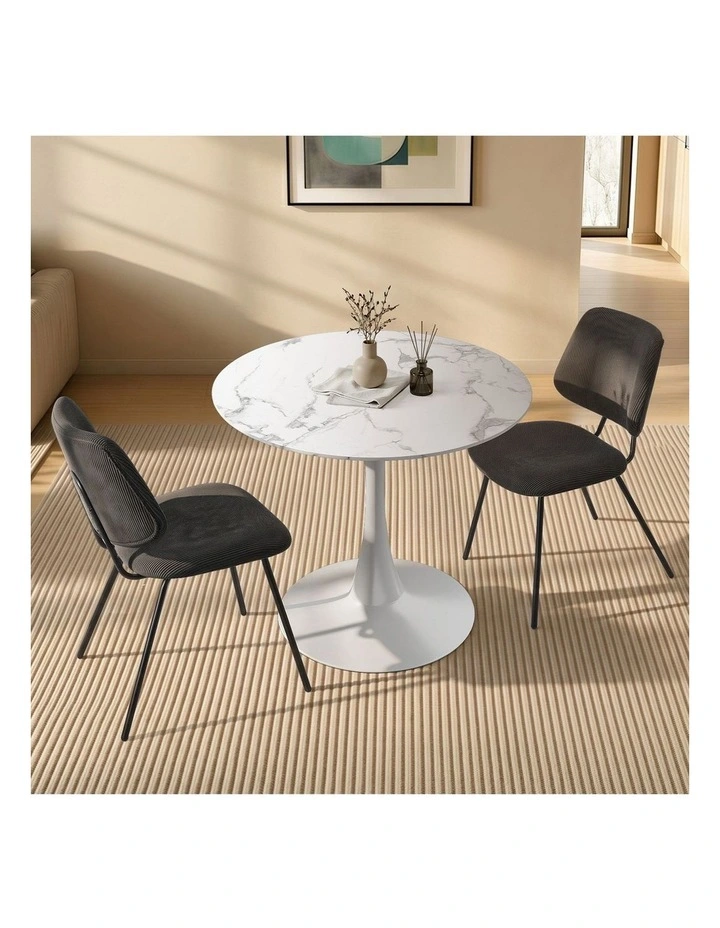 Oikiture Dining Table Set 60cm Round Dining Table and Chairs Black&White image 4