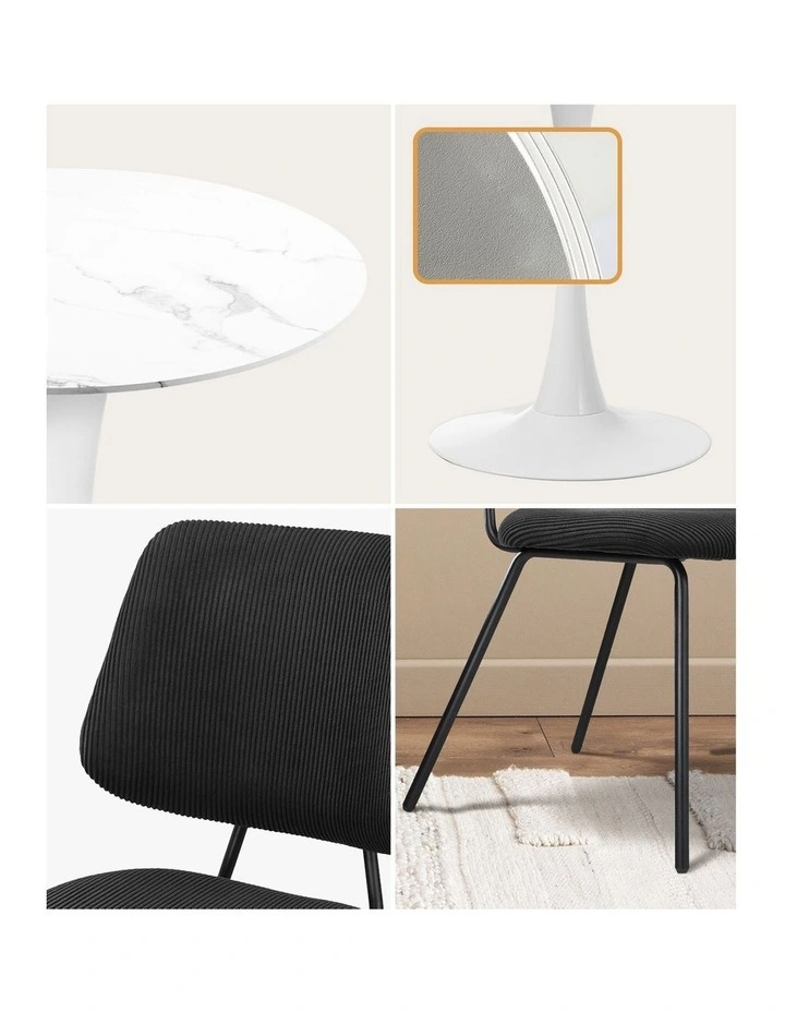 Oikiture Dining Table Set 60cm Round Dining Table and Chairs Black&White image 6