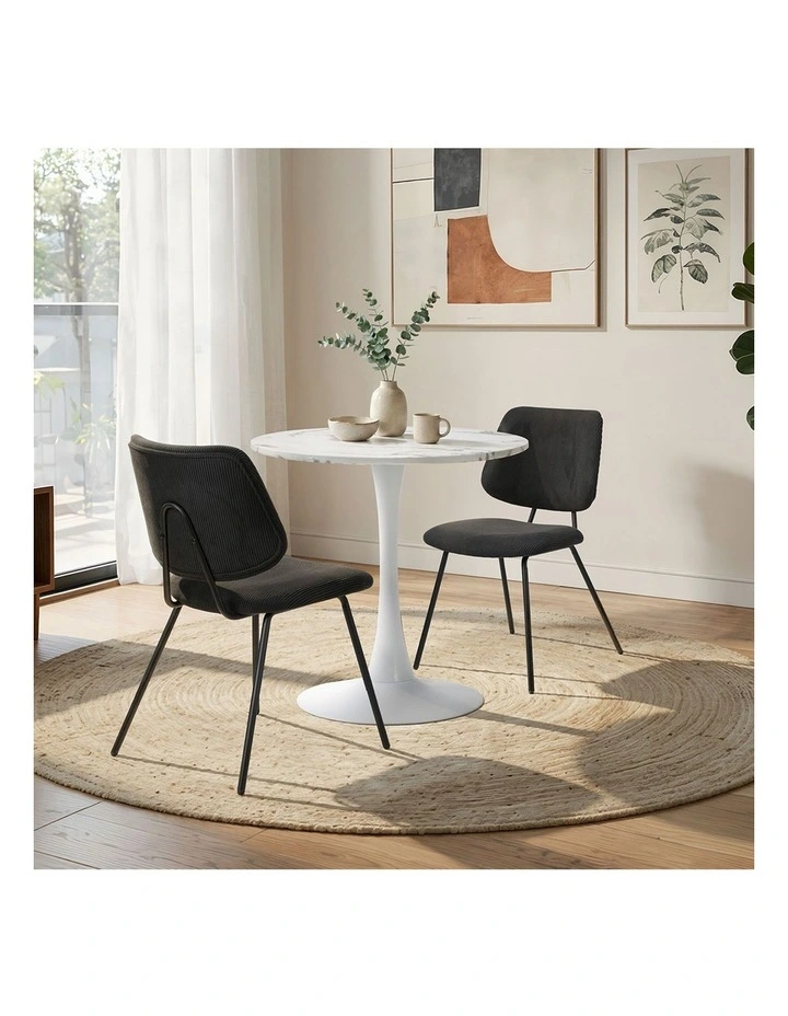 Oikiture Dining Table Set 60cm Round Dining Table and Chairs Black&White image 7
