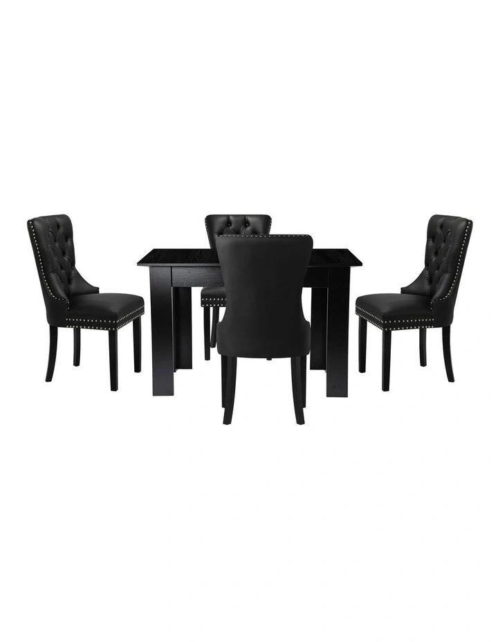 Oikiture 160cm Extendable Dining Table with 4PCS Dining Chairs PU Leather Black image 2