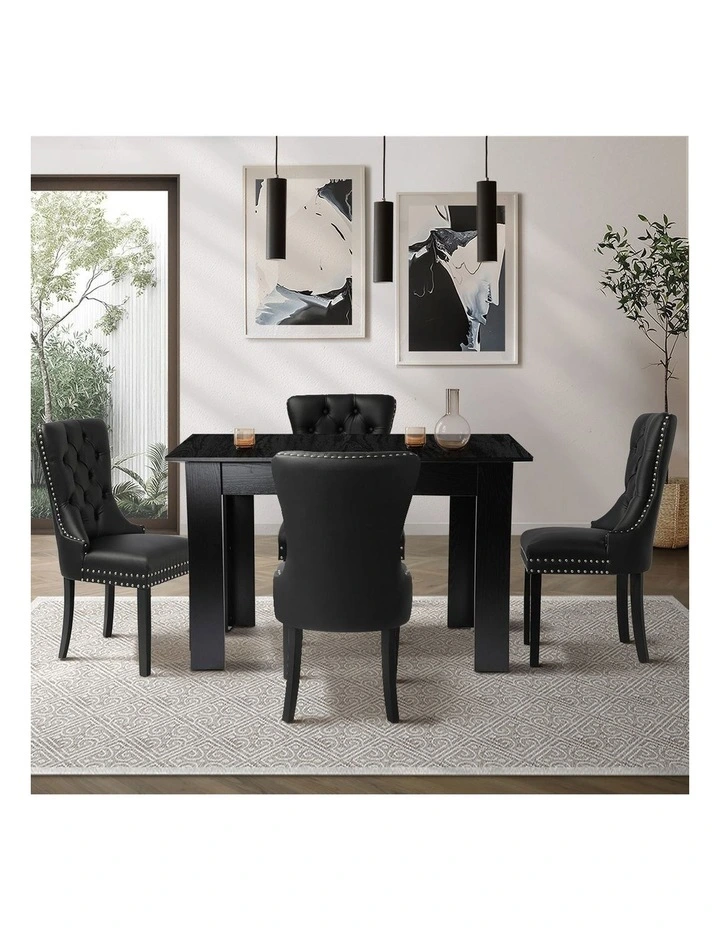 Oikiture 160cm Extendable Dining Table with 4PCS Dining Chairs PU Leather Black image 5