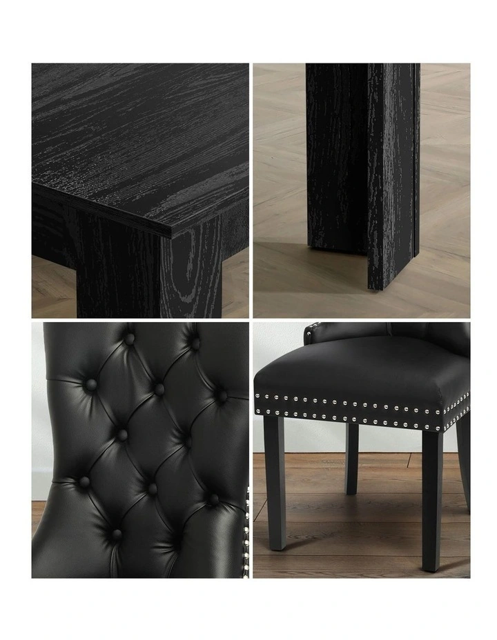 Oikiture 160cm Extendable Dining Table with 4PCS Dining Chairs PU Leather Black image 7