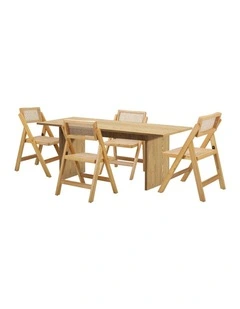 Oikiture 180cm Rectangular Dining Table with 4PCS Dining Chairs Foldable Natural
