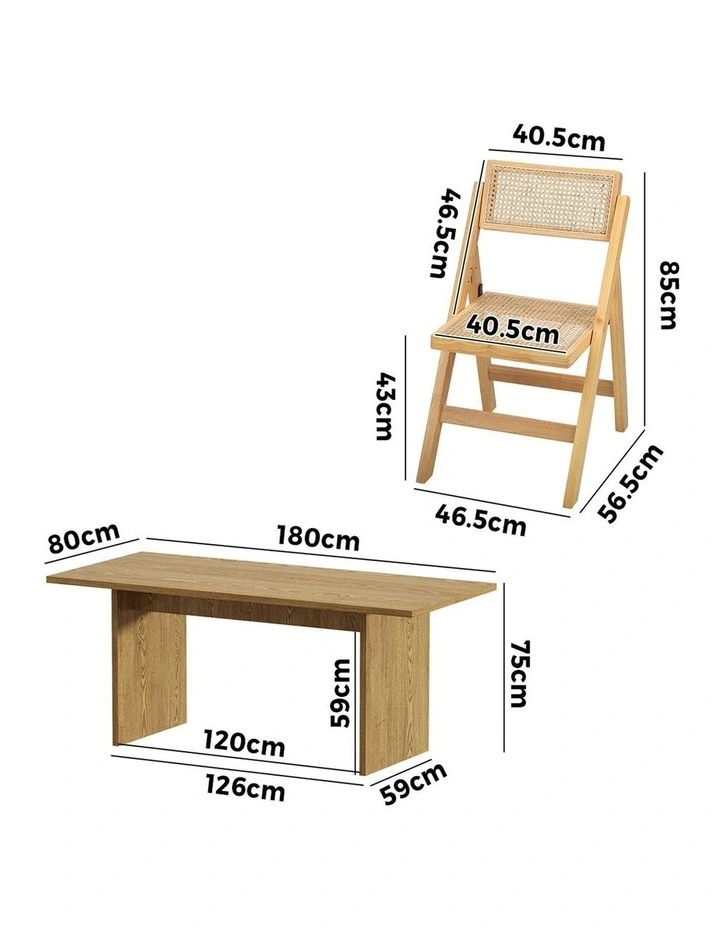 Oikiture 180cm Rectangular Dining Table with 4PCS Dining Chairs Foldable Natural image 3
