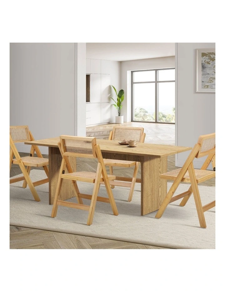 Oikiture 180cm Rectangular Dining Table with 4PCS Dining Chairs Foldable Natural image 4