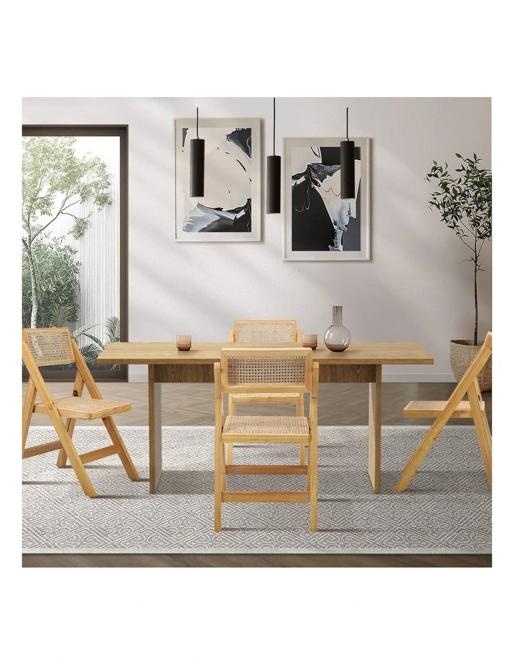 Oikiture 180cm Rectangular Dining Table with 4PCS Dining Chairs Foldable Natural image 5