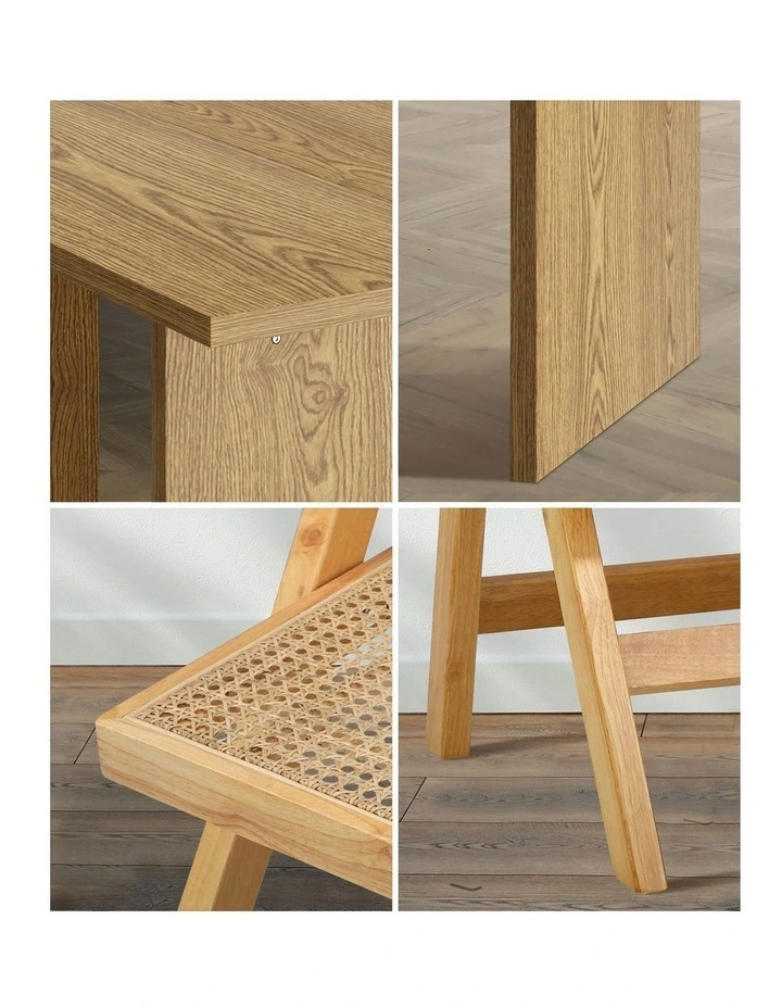 Oikiture 180cm Rectangular Dining Table with 4PCS Dining Chairs Foldable Natural image 6