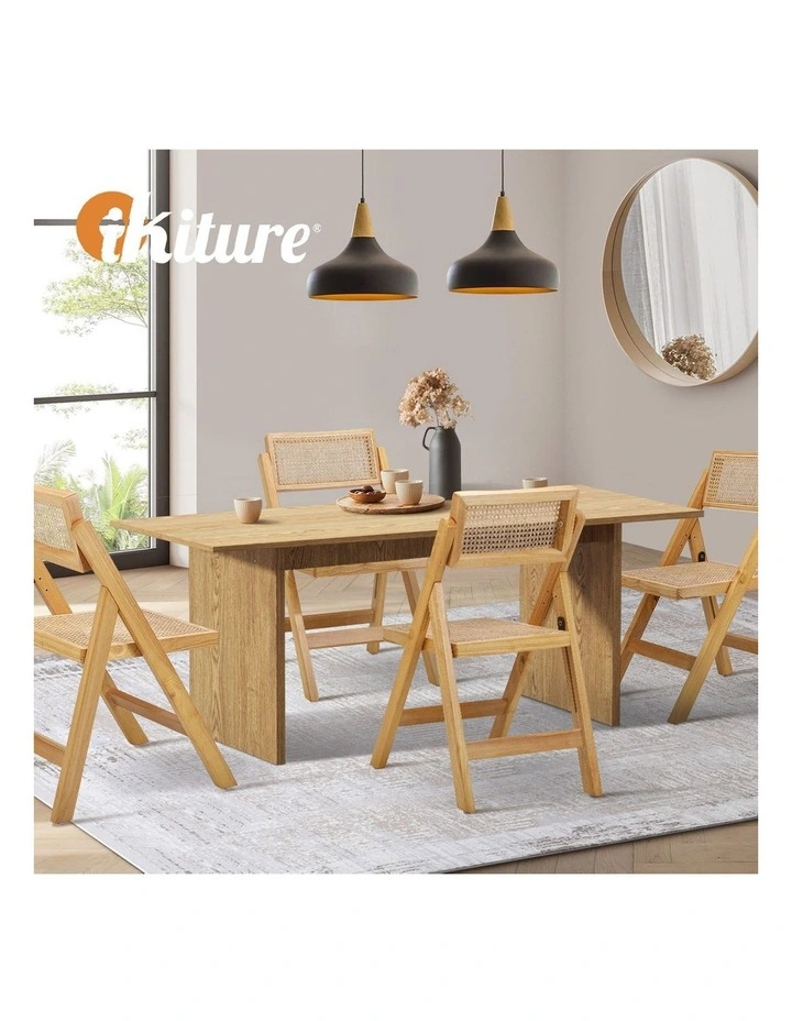 Oikiture 180cm Rectangular Dining Table with 4PCS Dining Chairs Foldable Natural image 7