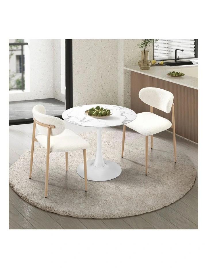 Oikiture 60cm Round Dining Table with 2x Dining Chairs Boucle White image 4