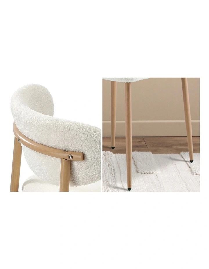 Oikiture 60cm Round Dining Table with 2x Dining Chairs Boucle White image 7