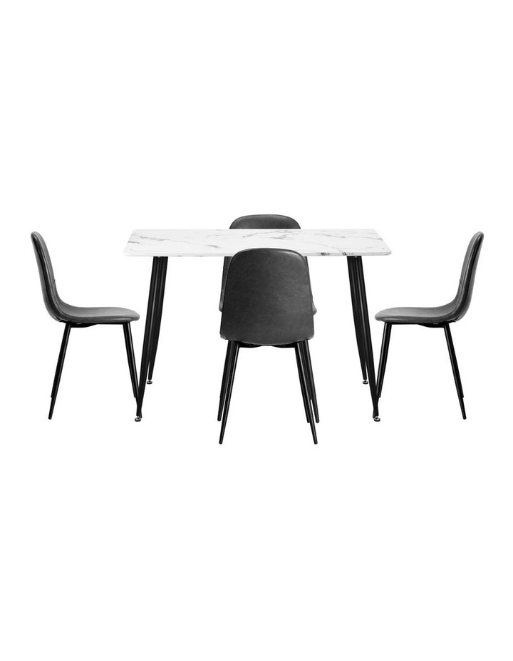 Oikiture 120cm Rectangle Dining Table with 4PCS Dining Chairs PU Grey image 2
