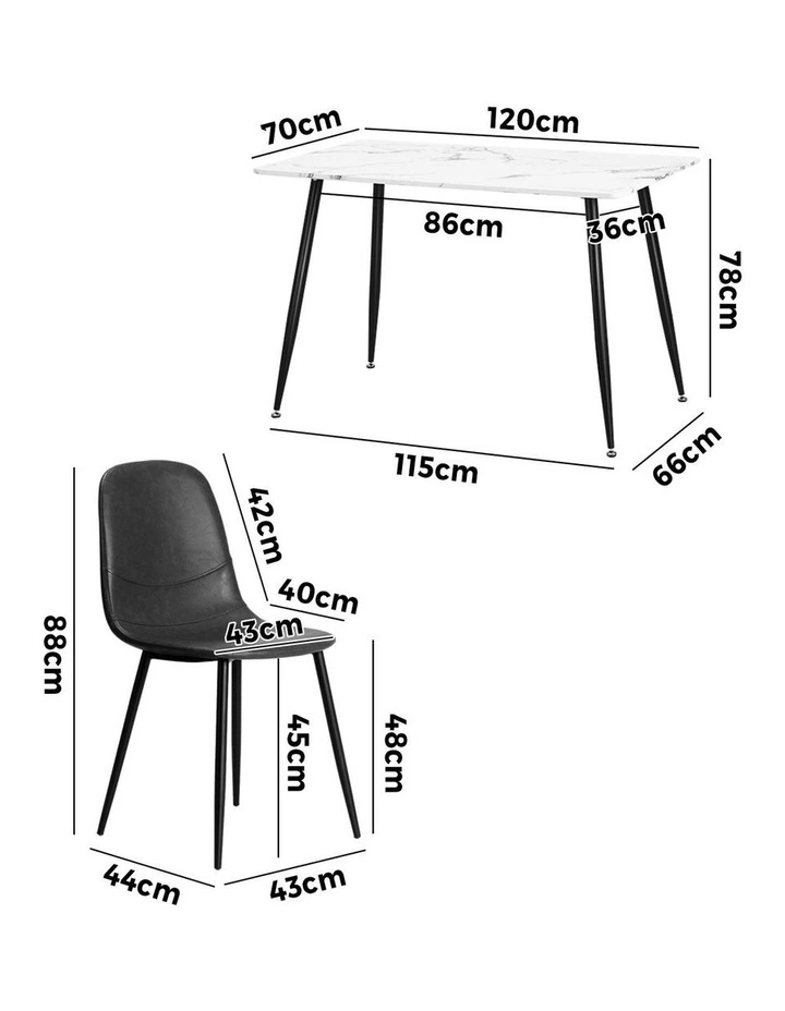 Oikiture 120cm Rectangle Dining Table with 4PCS Dining Chairs PU Grey image 3