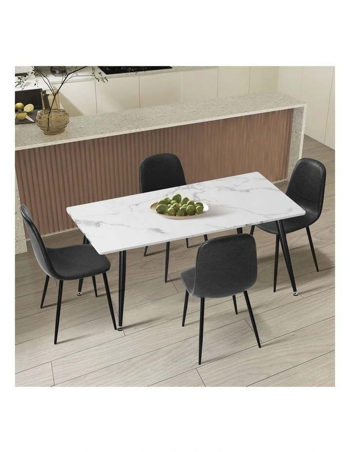Oikiture 120cm Rectangle Dining Table with 4PCS Dining Chairs PU Grey image 4