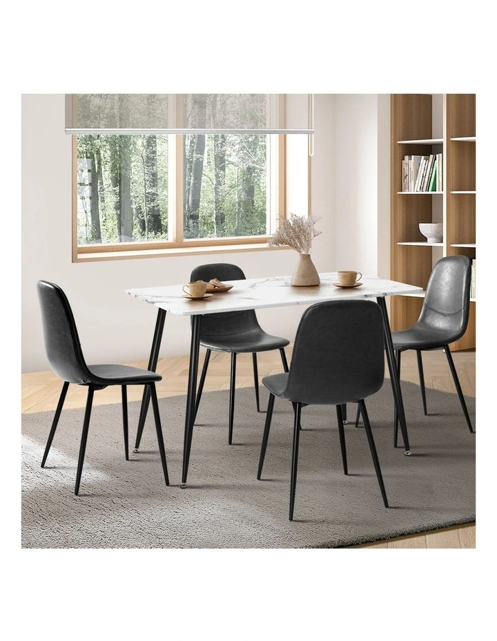 Oikiture 120cm Rectangle Dining Table with 4PCS Dining Chairs PU Grey image 5