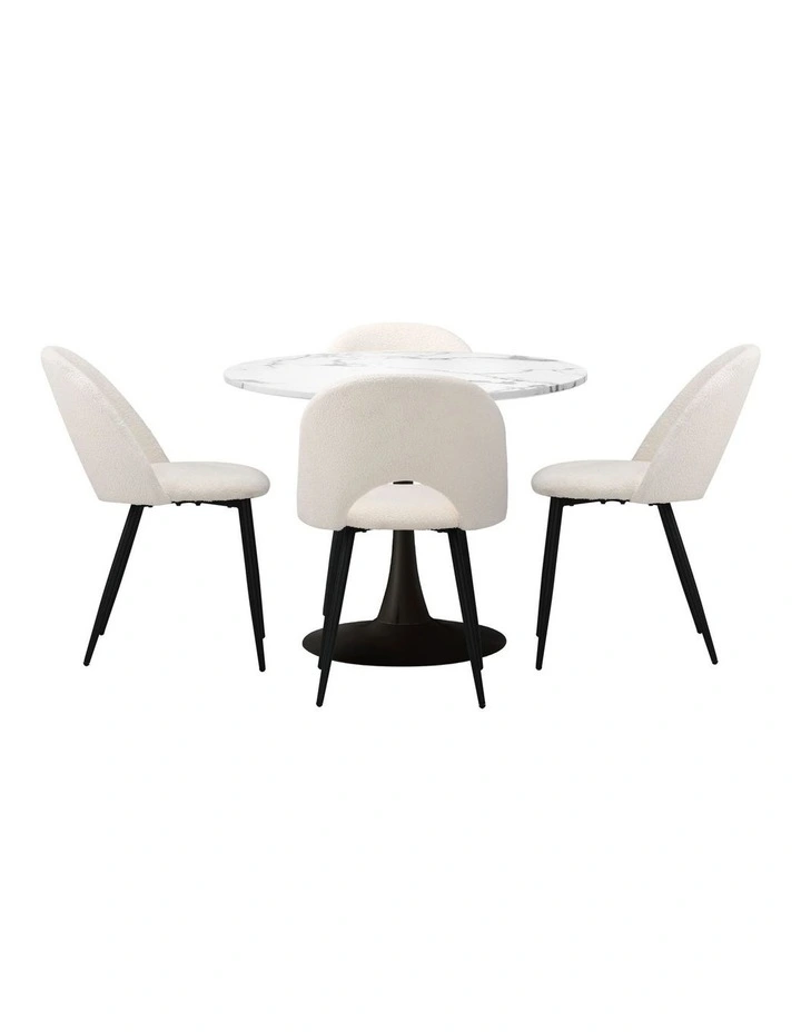 Oikiture 90cm Round Dining Table with 4PCS Dining Chairs Sherpa White image 2