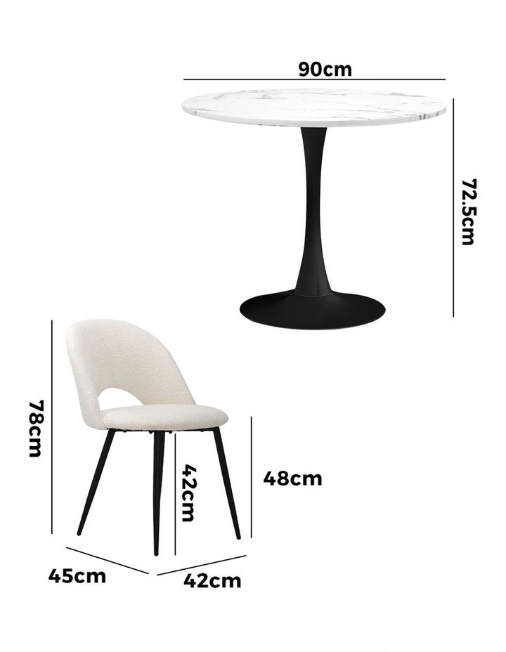 Oikiture 90cm Round Dining Table with 4PCS Dining Chairs Sherpa White image 3