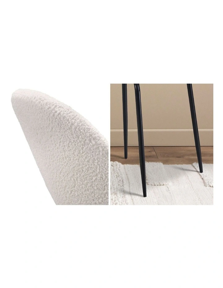 Oikiture 90cm Round Dining Table with 4PCS Dining Chairs Sherpa White image 7