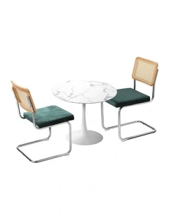 Oikiture 60cm Round Dining Table with 2PCS Dining Chairs Velvet White&Green