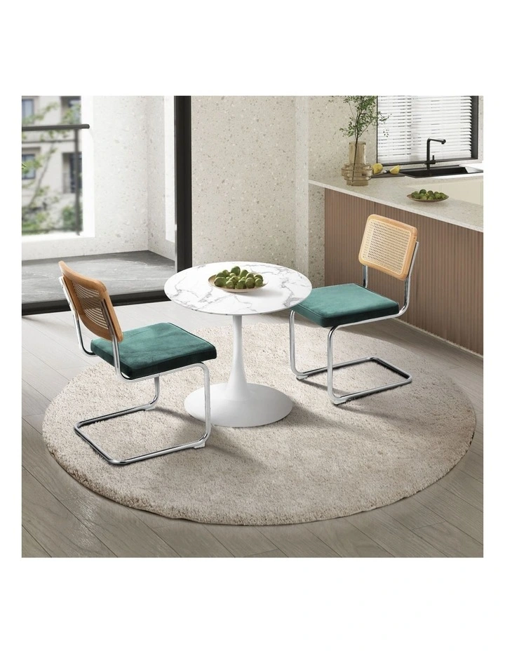 Oikiture 60cm Round Dining Table with 2PCS Dining Chairs Velvet White&Green image 4