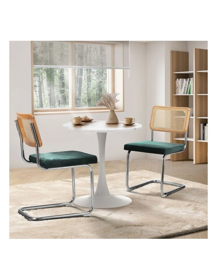 Oikiture 60cm Round Dining Table with 2PCS Dining Chairs Velvet White&Green image 5