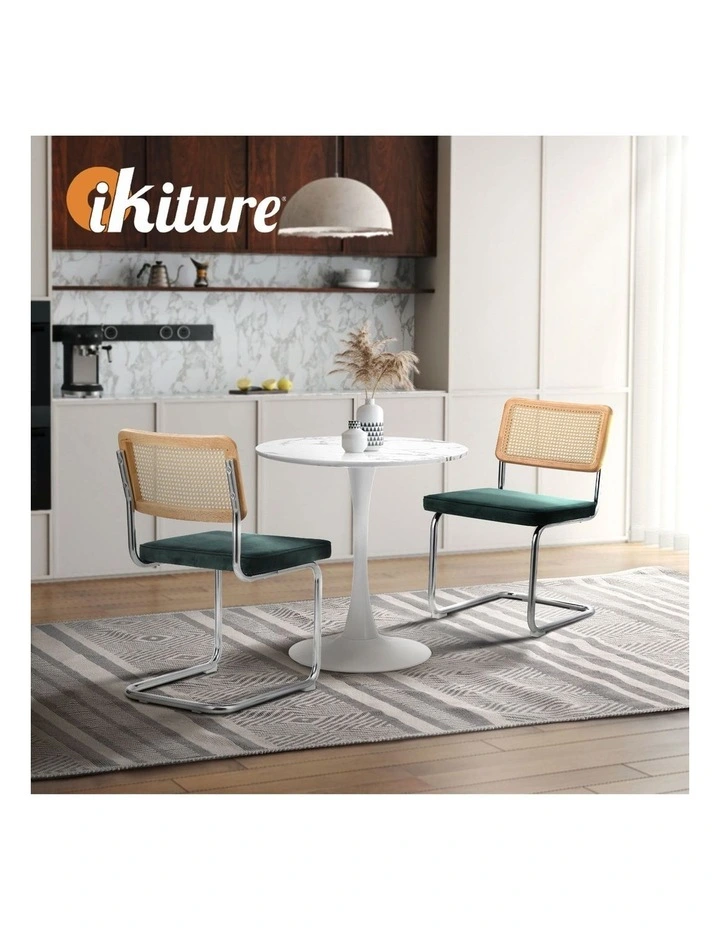 Oikiture 60cm Round Dining Table with 2PCS Dining Chairs Velvet White&Green image 6