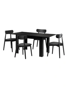 Oikiture 160cm Extendable Dining Table with 4x Dining Chairs PU Leather Black