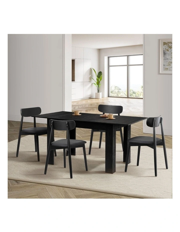 Oikiture 160cm Extendable Dining Table with 4x Dining Chairs PU Leather Black image 4