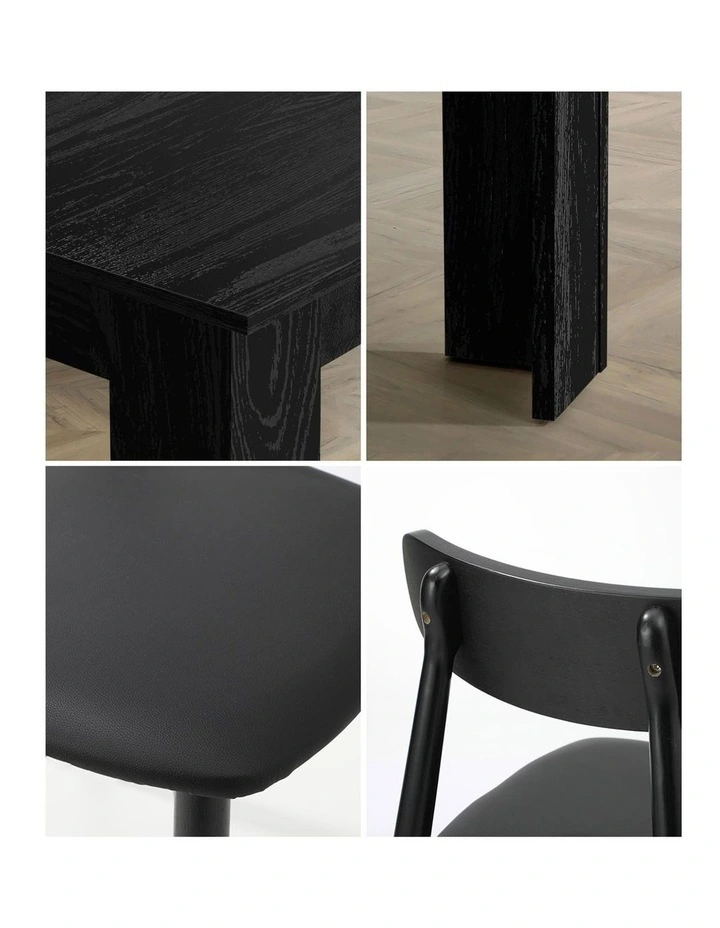 Oikiture 160cm Extendable Dining Table with 4x Dining Chairs PU Leather Black image 7
