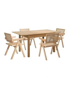Oikiture 5pc Extenable Dining Table and Chairs Wooden Dining Set Ratten Natural