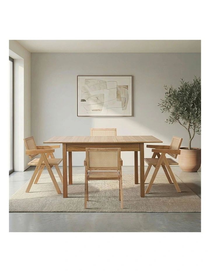 Oikiture 5pc Extenable Dining Table and Chairs Wooden Dining Set Ratten Natural image 7
