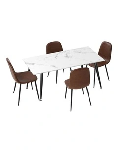 Oikiture 120cm Rectangle Dining Table with 4PCS Dining Chairs PU Brown