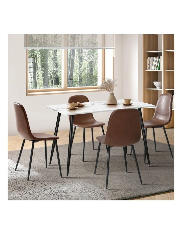 Oikiture 120cm Rectangle Dining Table with 4PCS Dining Chairs PU Brown image 5