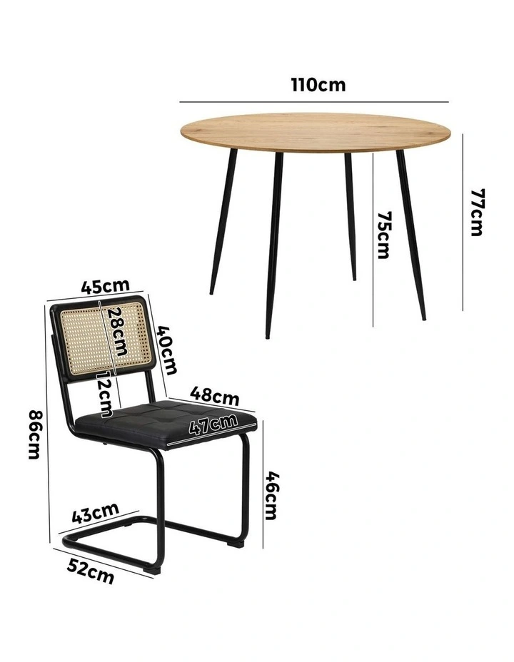 Oikiture 110cm Round Dining Table with 4PCS Dining Chairs Leather Padded Black image 3